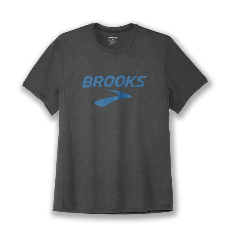 Brooks Distance Graphic - Mens Short Sleeve Running Shirt - Heather Dark Oyster/Hbr/Grey (46751EJSR)